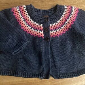 Tea Collection Fair Isle Blue Pink Knit Cardigan, 6-9m